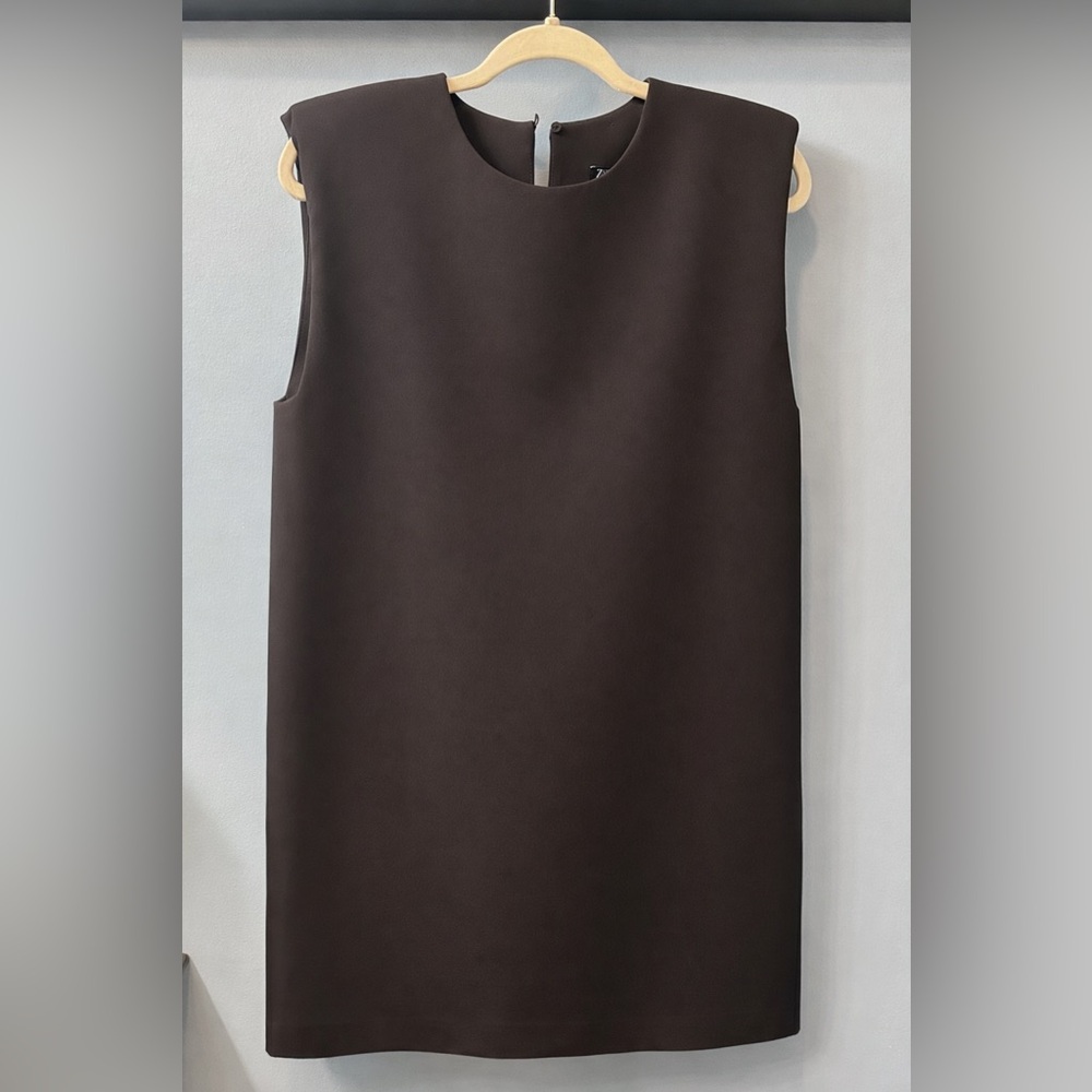 ZARA dress Black LBD sleeveless mini dress shoulder pads Sz Small NWOT